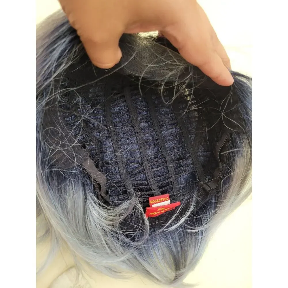 Rene of Paris Rae Wig 2386 Short Wavy Bob Pastel Blue Ombre Dark Roots Synthetic